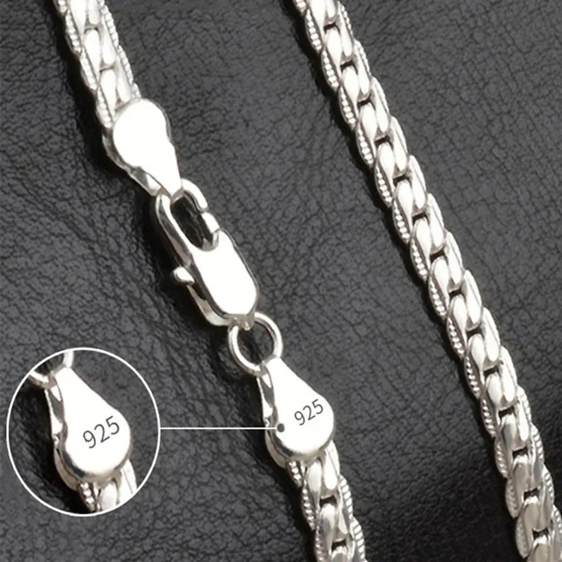 925 Sterling Silver 6MM 18K Gold Full Sideways Figaro Chain Necklace for Woman Man Fashion Wedding Engagement Jewelry Gifts