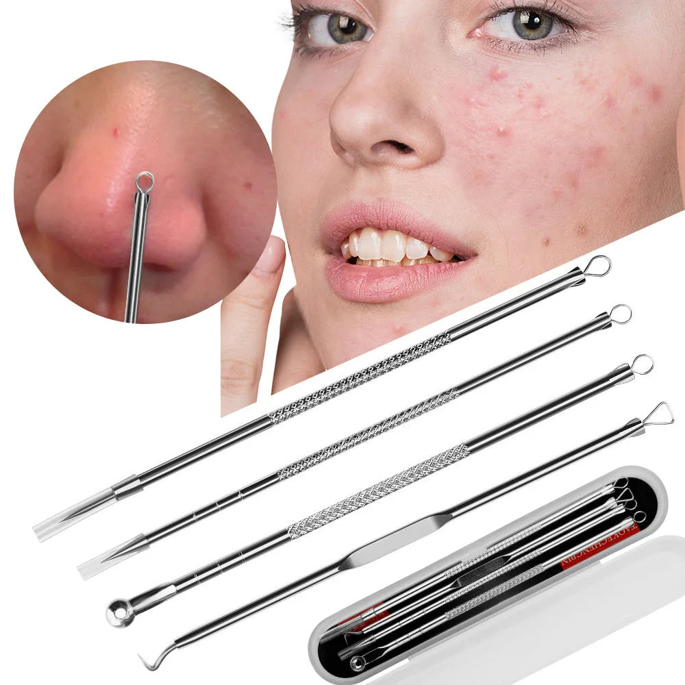 Acne Needle Remove Blackhead Blemish Pimple Comedone 4Pcs/Set Double-Ended Stainless Steel Facial Cleaning Skin Care