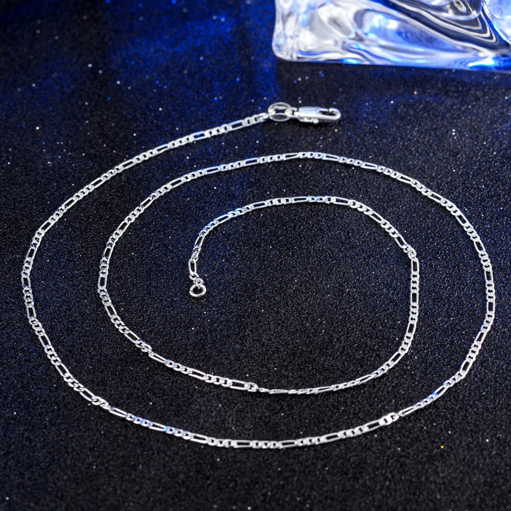 925 Sterling Silver 16/18/20/22/24/26/28/30 Inch 2Mm Sideways Flat Chain Necklace for Women Man Fashion Wedding Jewelry