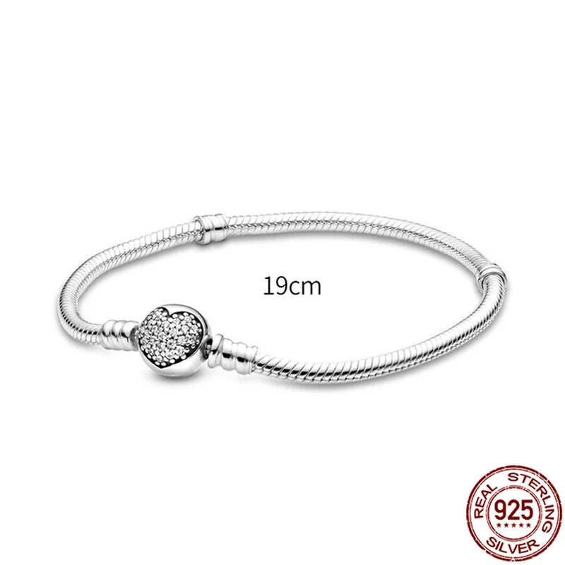 New in 925 Sterling Silver Snake Chain Charm Bracelet Fits Pan Original Pendant Charm Bead for Women Heart Bracelets Jewelry