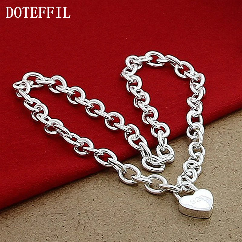 925 Sterling Silver Heart Lock Pendant Necklace 18 Inch Chain for Women Wedding Engagement Fashion Jewelry