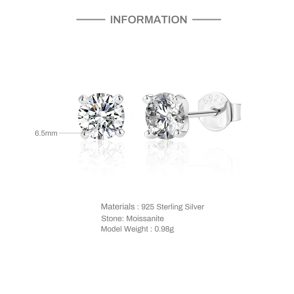 0.5-1.2 Carat D Color Moissanite Ear Stud Earrings for Women 925 Sterling Silver Sparkling Piercing Earring Fine Jewelry