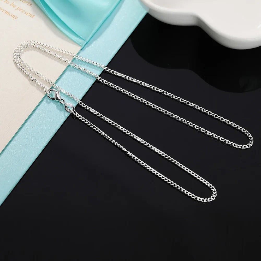 925 Sterling Silver 16/18/20/22/24/26/28/30 Inch 2Mm Side Chain Necklace for Women Man Fashion Wedding Charm Jewelry