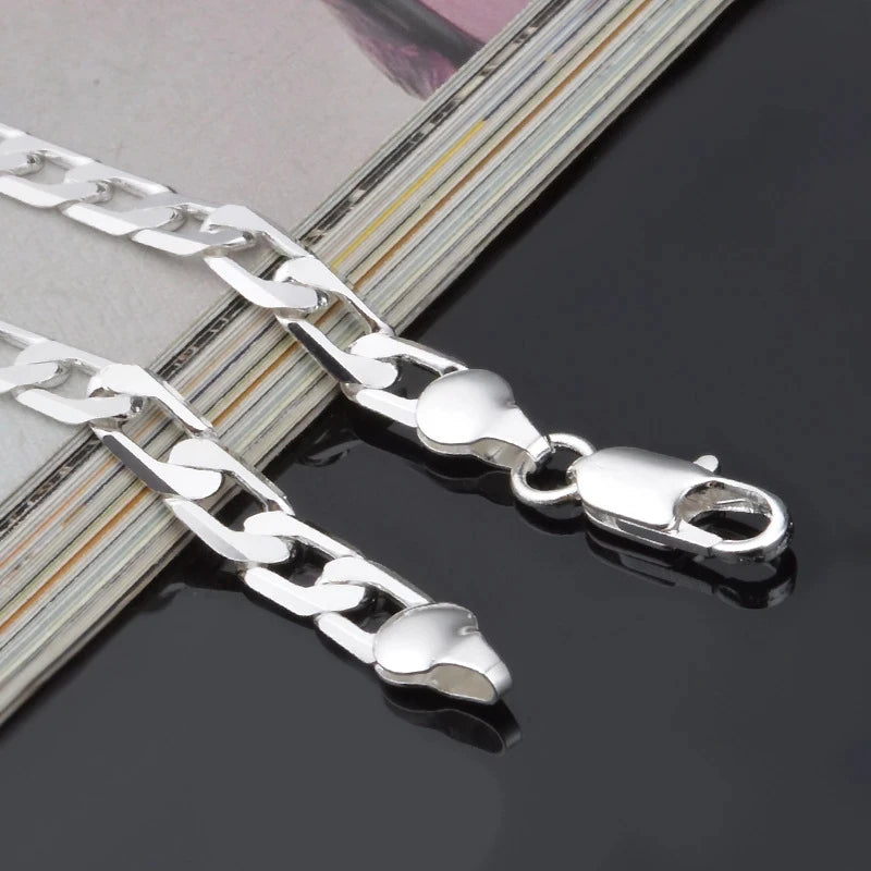 925 Sterling Silver Bracelet Sideways Silver Bracelet 6MM8MM10MM Bracelet Men & Women Jewelry