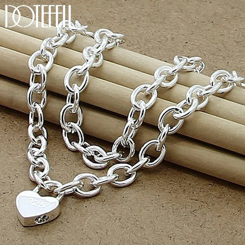 925 Sterling Silver Heart Lock Pendant Necklace 18 Inch Chain for Women Wedding Engagement Fashion Jewelry