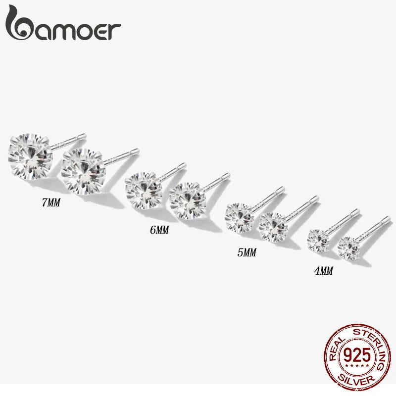 CZ Stud Earrings 925 Sterling Silver Platinum Plated round Cubic Zirconia Hypoallergenic Earrings 4Mm 5Mm 6Mm 7Mm BSE166