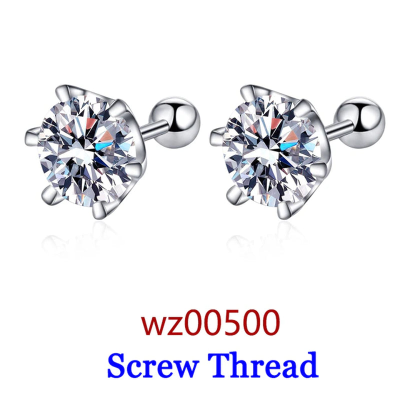 Premium 0.5-2Ct Moissanite Diamond Stud Earrings for Women Orginal 925 Sterling Silver Screw Back Women Moissanite Earring 2024