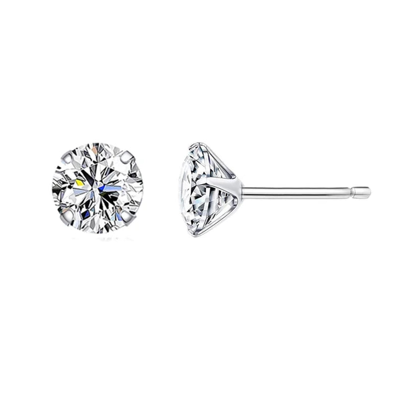 CZ Stud Earrings 925 Sterling Silver Platinum Plated round Cubic Zirconia Hypoallergenic Earrings 4Mm 5Mm 6Mm 7Mm BSE166