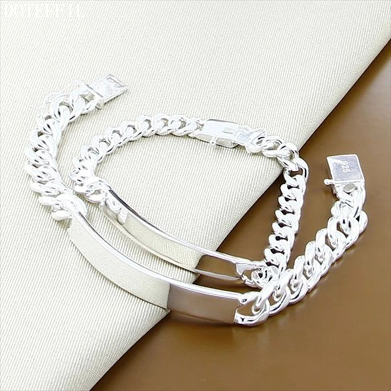 925 Sterling Silver 2Pcs Bracelet 10Mm Smooth Sideways Chain for Men Women Wedding Engagement Party Jewelry