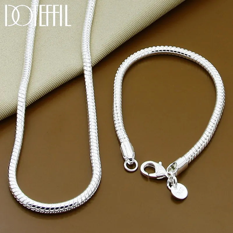 925 Sterling Silver 16/18/20/22/24/26/30 Inch Snake Chain Bracelet Necklace Sets for Women Man Fashion Charm Jewelry