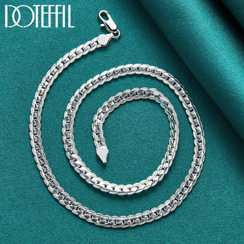 925 Sterling Silver 6Mm Side Chain 16/18/20/22/24 Inch Necklace for Women Man Fashion Wedding Engagement Jewelry Gifts