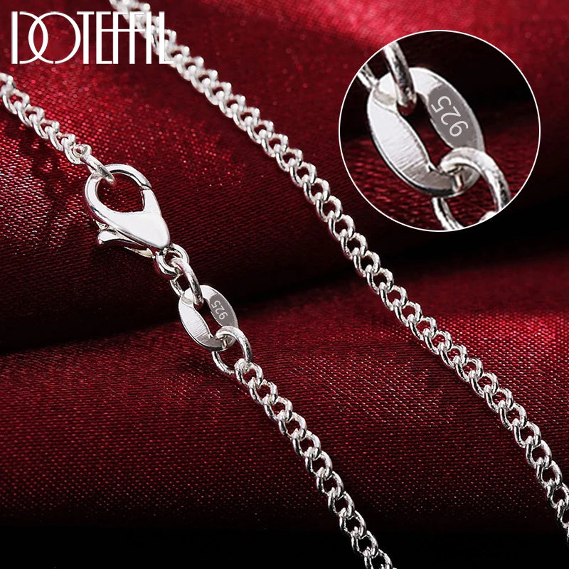 925 Sterling Silver 16/18/20/22/24/26/28/30 Inch 2Mm Side Chain Necklace for Women Man Fashion Wedding Charm Jewelry