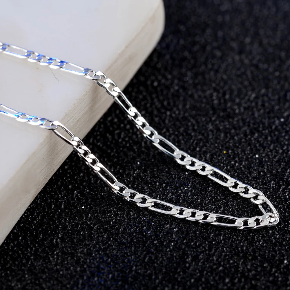 925 Sterling Silver 16/18/20/22/24/26/28/30 Inch 2Mm Sideways Flat Chain Necklace for Women Man Fashion Wedding Jewelry