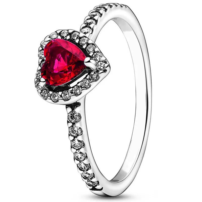 925 Sterling Silver Ring Elevated Red Heart with Colorful Crystal Rings for Women Valentine'S Birthday Gift DIY Jewelry