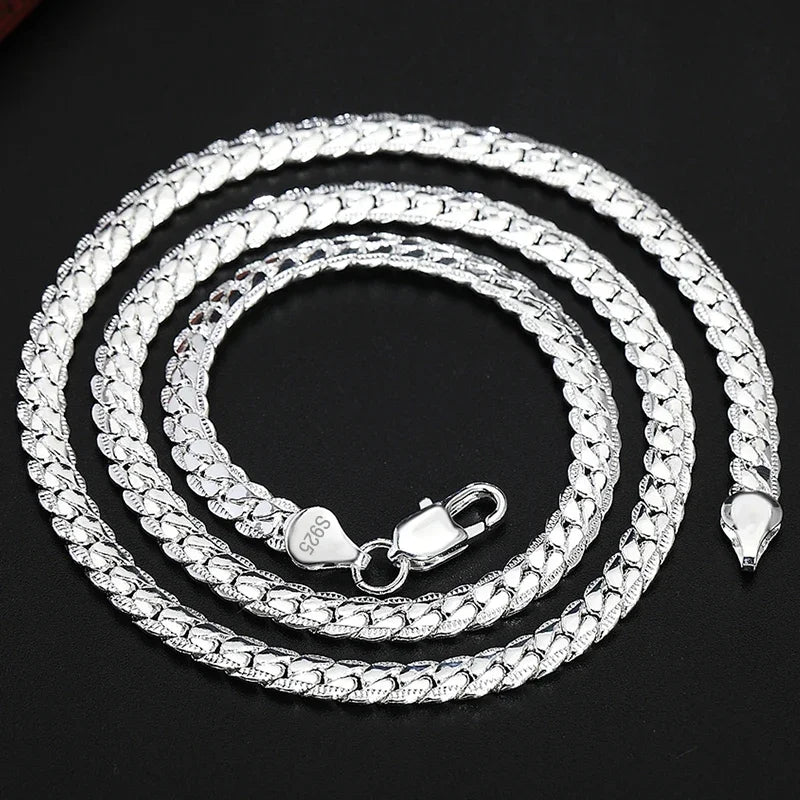 925 Sterling Silver 6MM 18K Gold Full Sideways Figaro Chain Necklace for Woman Man Fashion Wedding Engagement Jewelry Gifts