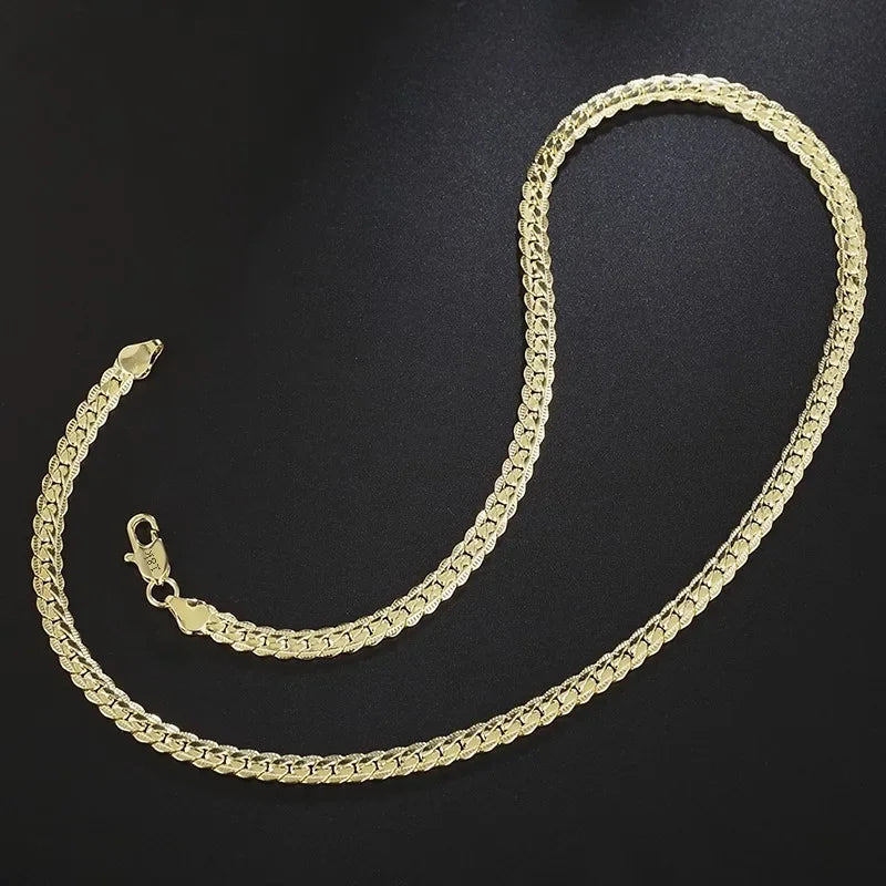 925 Sterling Silver 6MM 18K Gold Full Sideways Figaro Chain Necklace for Woman Man Fashion Wedding Engagement Jewelry Gifts