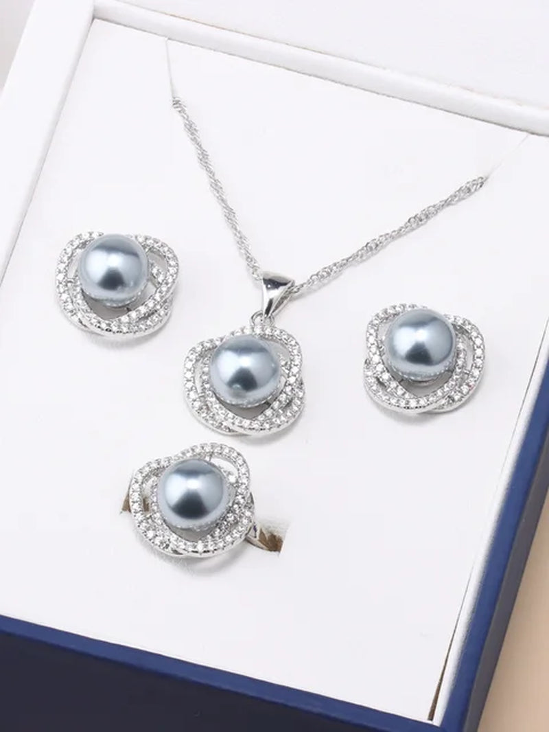 Real White Freshwater Natural Pearl Set Women Wedding 925 Sterling Silver Necklace Earring Sets Jewelry Anniversary Gift