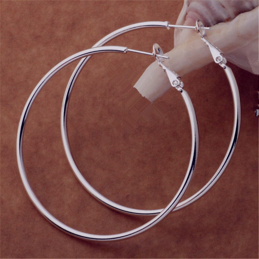 925 Sterling Silver Women'S 50/60/70/80MM round Big Hoop Earrings Wedding Fashion Jewelry for Women 2022 Christmas Gaabou