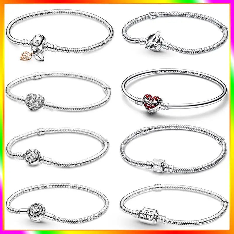 New in 925 Sterling Silver Snake Chain Charm Bracelet Fits Pan Original Pendant Charm Bead for Women Heart Bracelets Jewelry