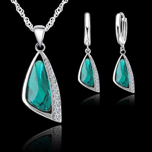 Jewelry Sets for Women Wedding Engagment Party Accessoreis 925 Sterling Silver Color Cubic Zircon Geometric Necklace Earrings