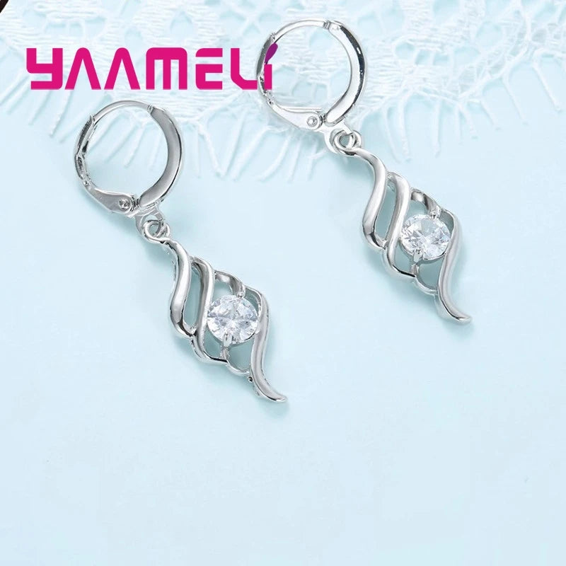 925 Sterling Silver Jewelry Sets for Women Charms Pendant Necklace Hoop Earring Fashion Classic Collares Wedding Gift