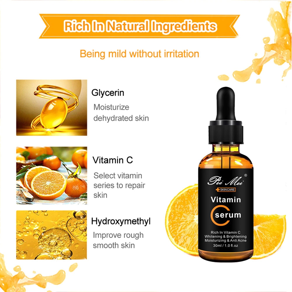 Skincare Products Vitamin C Facial Serum Brighten Skin Lighten Spots Hyaluronic Acid Face Essence Skin Care Products 30Ml