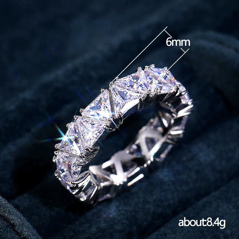 Luxurious 925 Sterling Silver Ring, Triangular Zircon Ring with Aaa Zircon Crystal, Engagement Jewelry Gift for Women