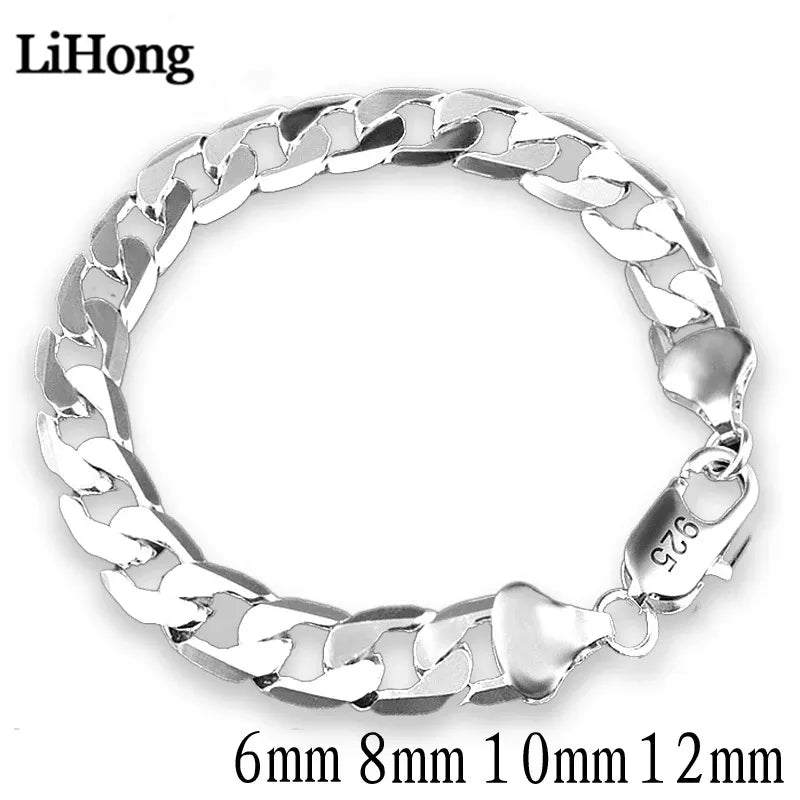 925 Sterling Silver Bracelet Sideways Silver Bracelet 6MM8MM10MM Bracelet Men & Women Jewelry