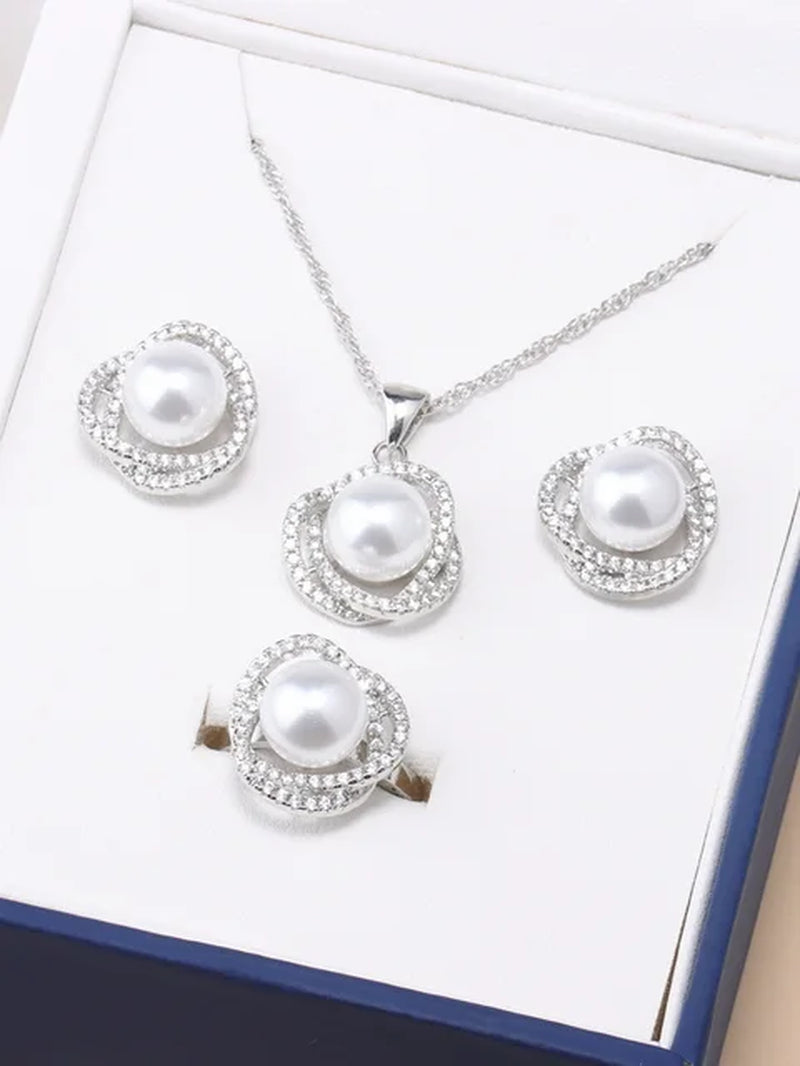 Real White Freshwater Natural Pearl Set Women Wedding 925 Sterling Silver Necklace Earring Sets Jewelry Anniversary Gift