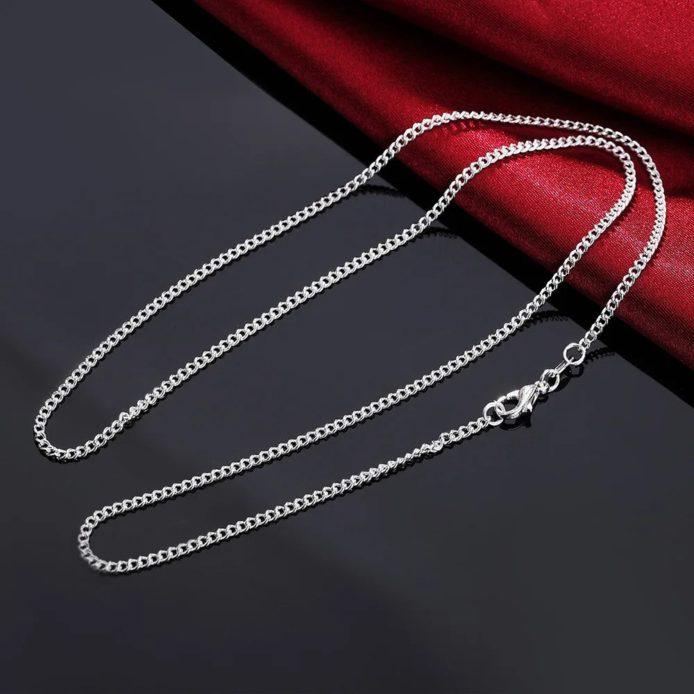 925 Sterling Silver 16/18/20/22/24/26/28/30 Inch 2Mm Side Chain Necklace for Women Man Fashion Wedding Charm Jewelry