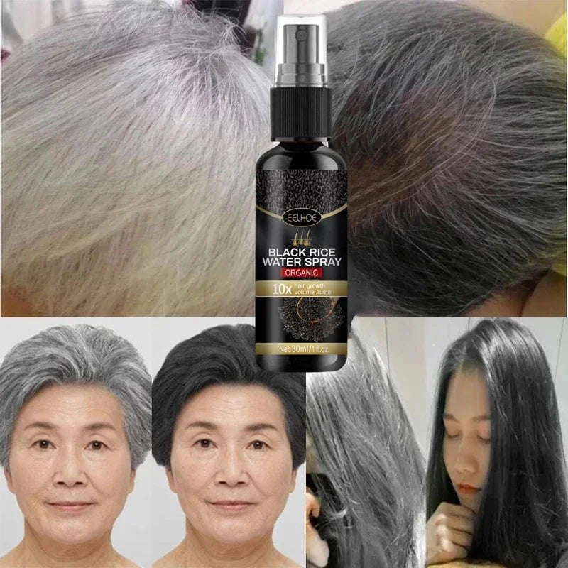 Gray White Hair Treatment Serum White to Black Repair Natural Color Black Rice Nourish Spray anti Loss Hair High Quality Product