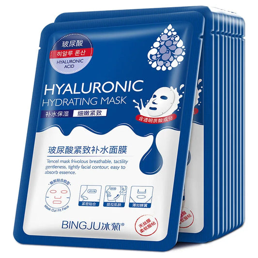 10Pcs Hyaluronic Acid Hydrating Facial Mask Sheet Masks for Face Hydrating Shrinking Pores Moisturizing Face Masks Skin Care