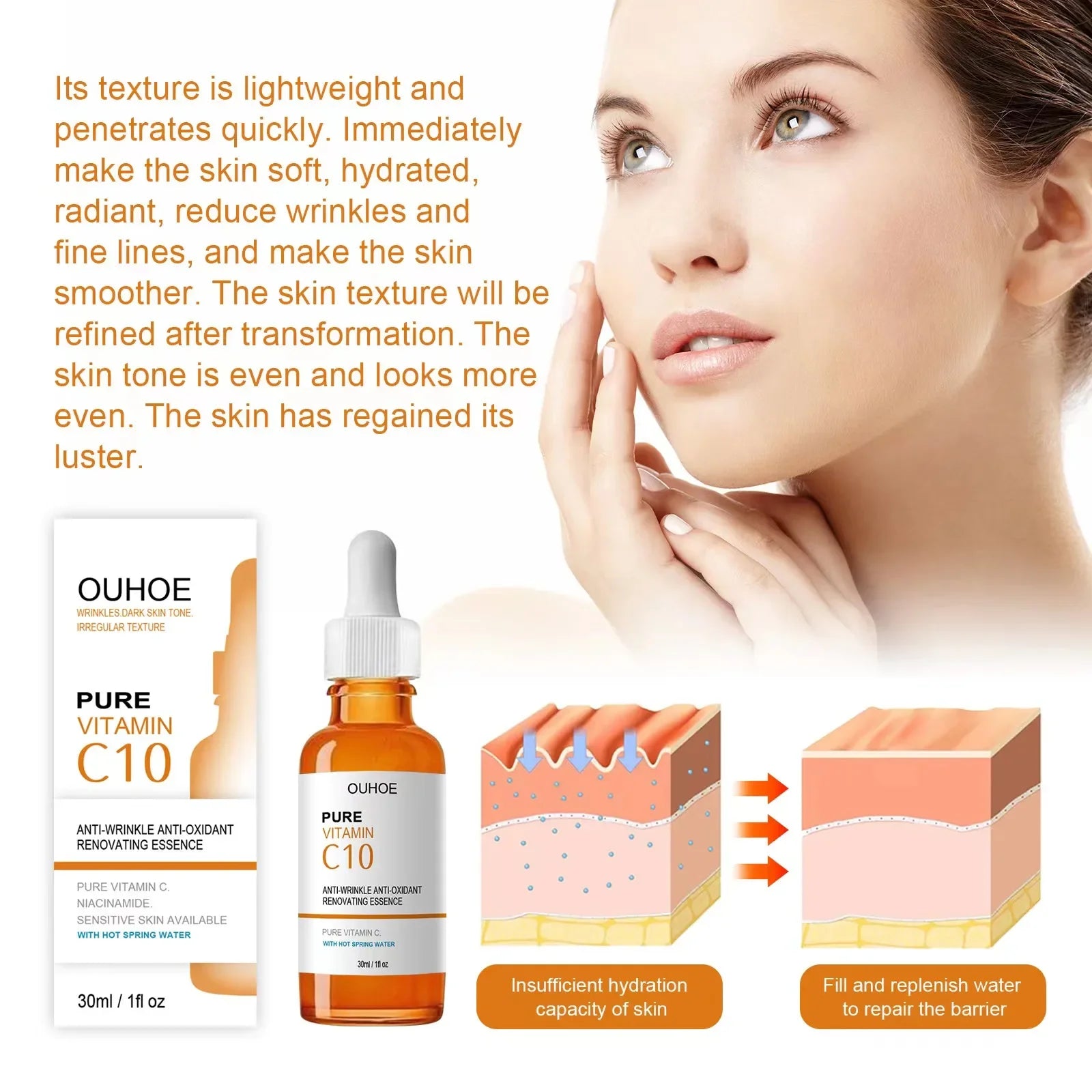 Vitamin C Wrinkle Remover Face Serum Lifting Firming Fade Fine Lines Anti-Aging Essence Whitening Brighten Nourish Skin Care