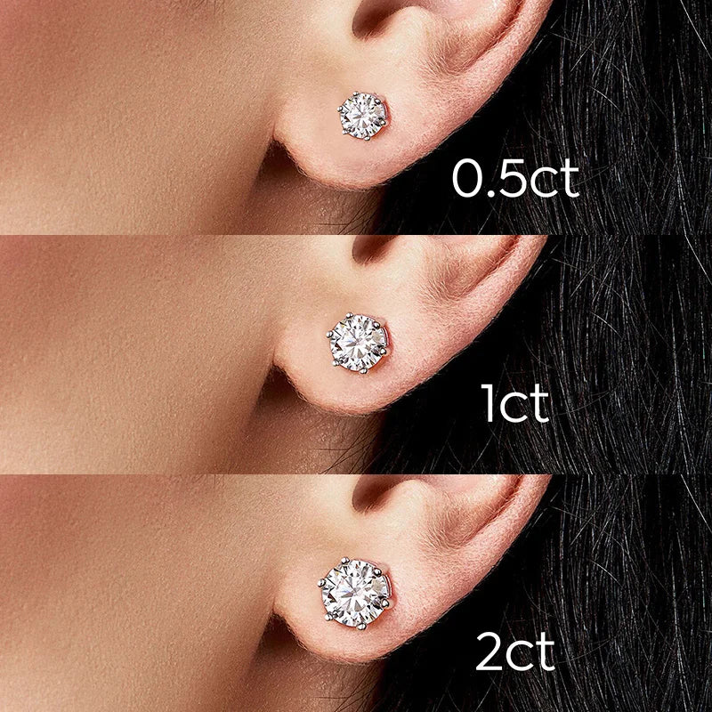 GRA 0.5Ct-2Ct D Color Certified Moissanite Stud Earrings Lab Created Diamond 925 Sterling Silver Gold Plated Wedding Jewelry