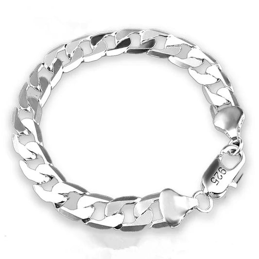 925 Sterling Silver Bracelet Sideways Silver Bracelet 6MM8MM10MM Bracelet Men & Women Jewelry