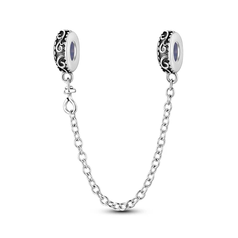 NEW 925 Sterling Silver Sparkling Pavé Crown O Tree Safety Chain Charm Bead Original Bracelet DIY Women Jewelry Gift