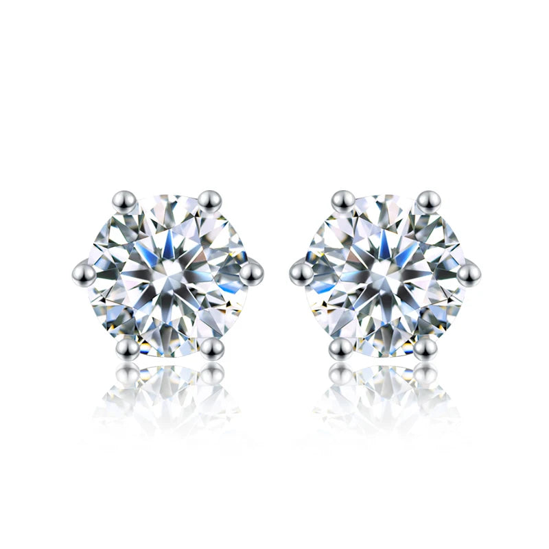 GRA 0.5Ct-2Ct D Color Certified Moissanite Stud Earrings Lab Created Diamond 925 Sterling Silver Gold Plated Wedding Jewelry