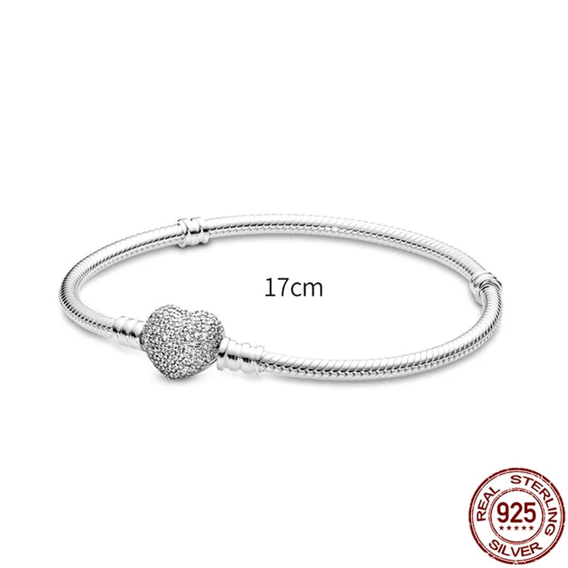 New in 925 Sterling Silver Snake Chain Charm Bracelet Fits Pan Original Pendant Charm Bead for Women Heart Bracelets Jewelry