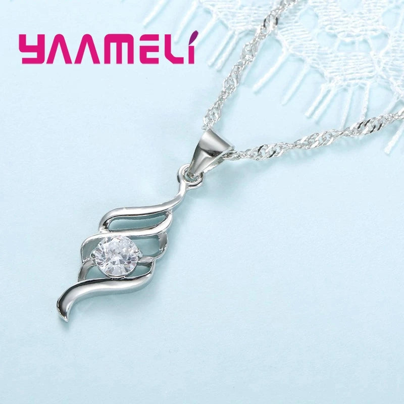 925 Sterling Silver Jewelry Sets for Women Charms Pendant Necklace Hoop Earring Fashion Classic Collares Wedding Gift