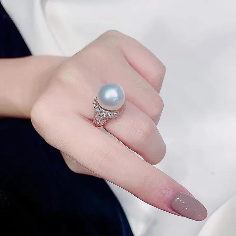 AAA Cubic Zirconia Pearl Rings for Women Engagement Wedding Party Luxury Fashion Female 925 Sterling Silver Jewelry Gifts