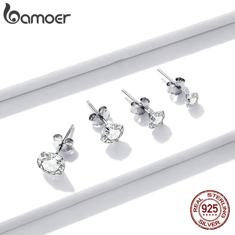 CZ Stud Earrings 925 Sterling Silver Platinum Plated round Cubic Zirconia Hypoallergenic Earrings 4Mm 5Mm 6Mm 7Mm BSE166