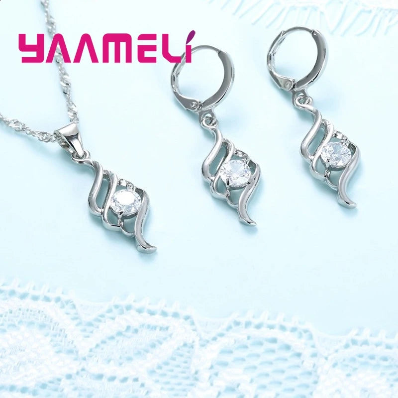 925 Sterling Silver Jewelry Sets for Women Charms Pendant Necklace Hoop Earring Fashion Classic Collares Wedding Gift