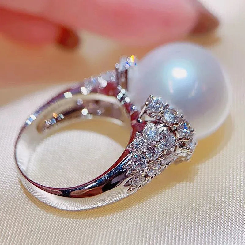 AAA Cubic Zirconia Pearl Rings for Women Engagement Wedding Party Luxury Fashion Female 925 Sterling Silver Jewelry Gifts