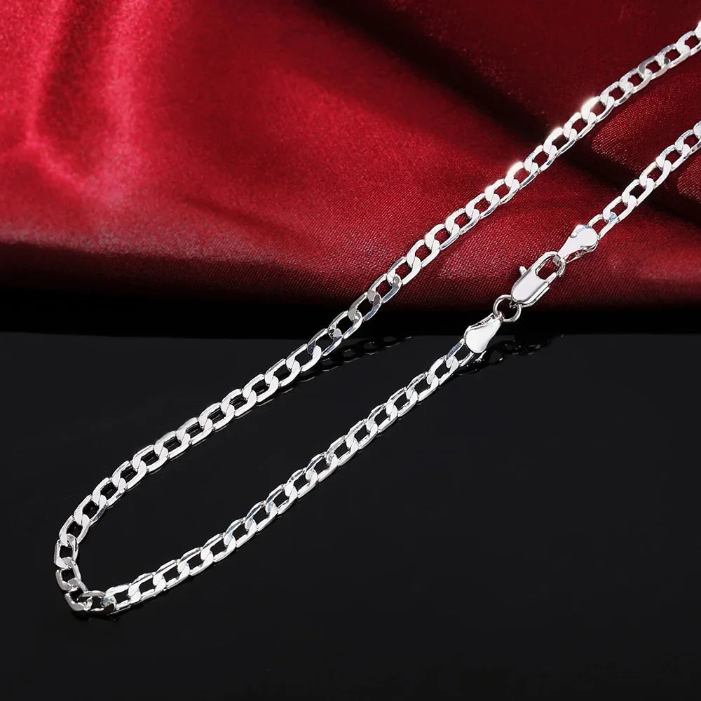 Men'S 925 Sterling Silver Necklace 2/4/6/8/10/12MM 40-75Cm Face Chain Necklace Lobster Clasp Men and Women Engagement Jewelry