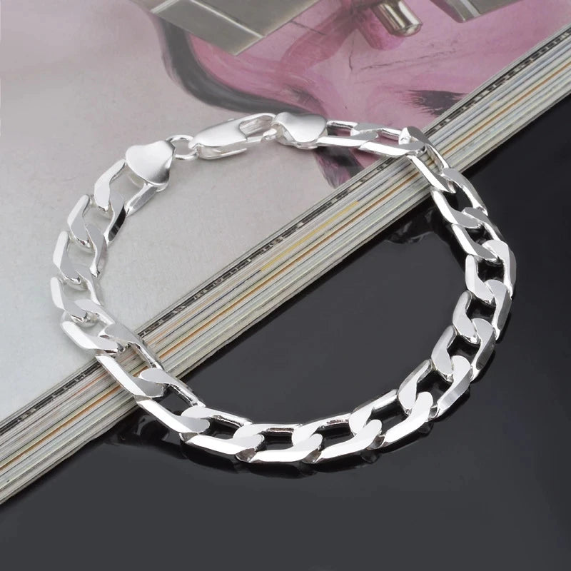 925 Sterling Silver Bracelet Sideways Silver Bracelet 6MM8MM10MM Bracelet Men & Women Jewelry