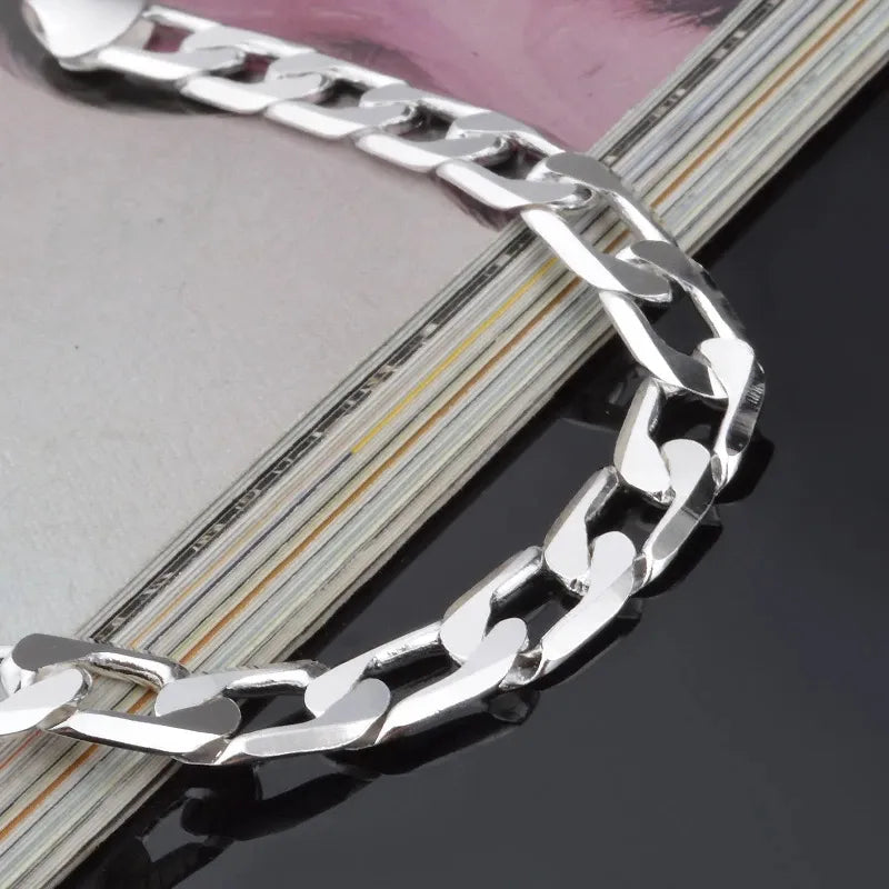 925 Sterling Silver Bracelet Sideways Silver Bracelet 6MM8MM10MM Bracelet Men & Women Jewelry