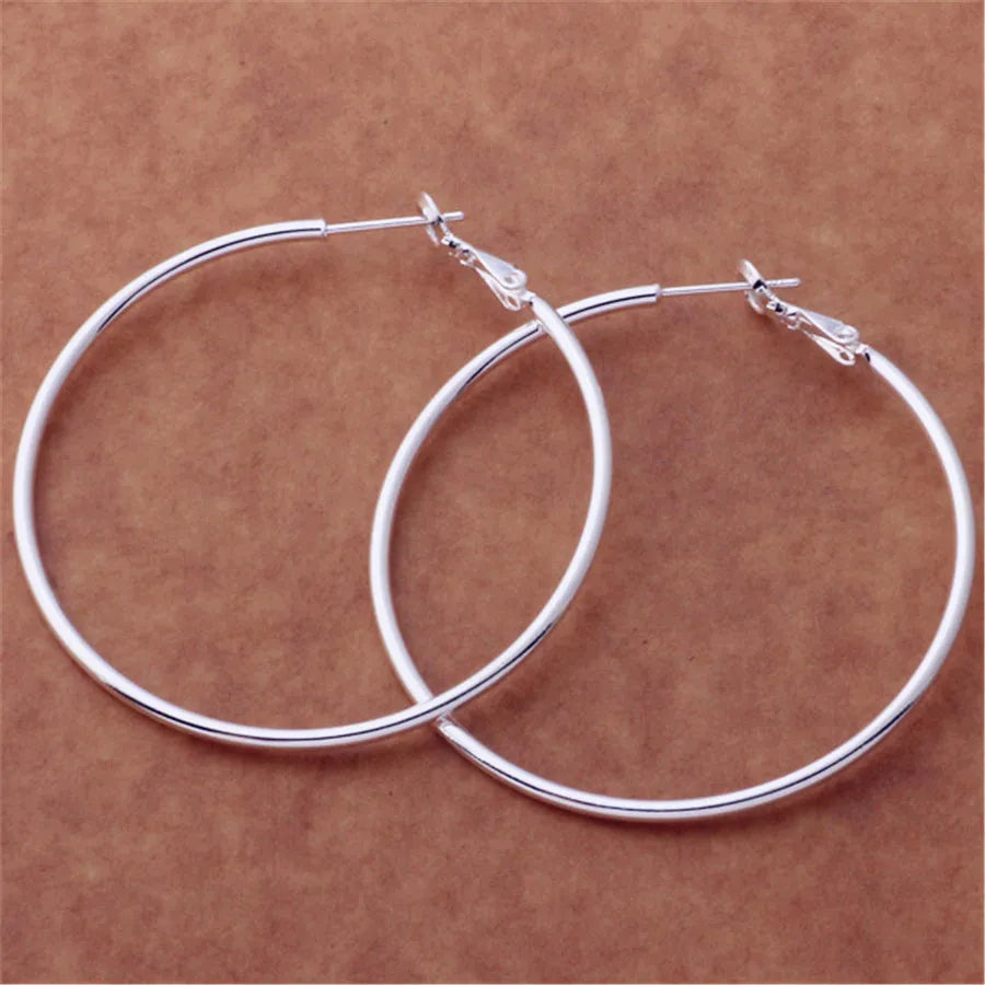 925 Sterling Silver Women'S 50/60/70/80MM round Big Hoop Earrings Wedding Fashion Jewelry for Women 2022 Christmas Gaabou