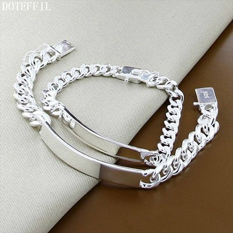 925 Sterling Silver 2Pcs Bracelet 10Mm Smooth Sideways Chain for Men Women Wedding Engagement Party Jewelry