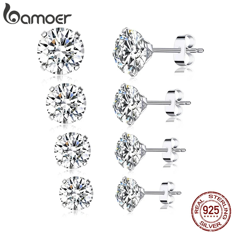 CZ Stud Earrings 925 Sterling Silver Platinum Plated round Cubic Zirconia Hypoallergenic Earrings 4Mm 5Mm 6Mm 7Mm BSE166